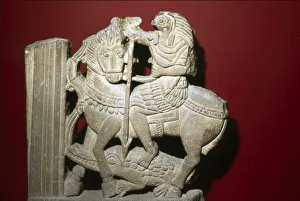 Sandstone Prints: Horus on a Horse spears a Crocodile, Egyptian Sandstone, 5th century