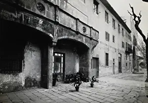 Hospital de la Santa Cruz, Barcelona: a long view of the courtyard. Creator: Unknown