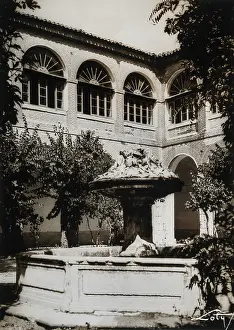 Castile Leon Prints: Hospital, Medina del Campo: the fountain in the courtyard, c1900. Creator: Unknown