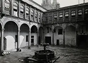 Water Fountain Prints: Hospital Real, Santiago de Compostela: view of the courtyard showing the fountain