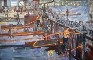 Steelworker Prints: The hot rolling workshop of the Red Nail Makers Factory in Leningrad