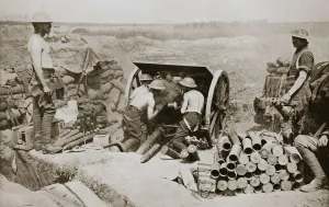 Barrage Gallery: Hot work at the guns, Somme campaign, France, World War I, 1916