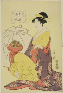 Eishi Chobunsai Collection: Hotei, from the series 'Comparison of the Treasures of the Gods of Good Fortune... c. 1795