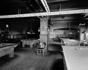Billiard Table Prints: Hotel Utica, billiard room, Utica, N.Y. between 1905 and 1915. Creator: Unknown