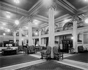 Reception Hall Prints: Hotel Utica, reception lobby, Utica, N.Y. between 1905 and 1915. Creator: Unknown