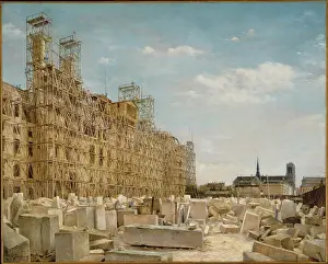 Scaffolding Prints: The Hotel de Ville under reconstruction, 1880. Creator: Paul Joseph Victor Dargaud