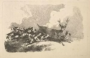 Blood Sports Gallery: Hounds Hunting a Stag, 1784-88. Creator: Thomas Rowlandson