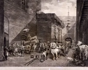 Brewery Prints: The Hour Glass Brewery on Upper Thames Street, London, 1821. Artist: J Bromley
