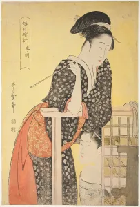 Hour of the Sheep [2 pm] (hitsuji no koku), from the series “Sundial of Young Women'... c. 1794/95. Creator: Kitagawa Utamaro. Hour of the Sheep [2 pm] (hitsuji no koku), from the series “Sundial of Young Women'... c. 1794/95