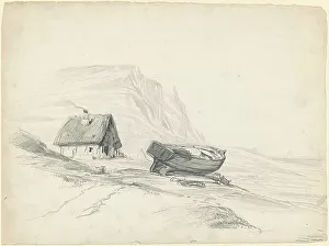 Cheney Seth Wells Prints: House and Boat at the Shore, c. 1835-1840. Creator: Seth Wells Cheney