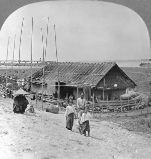 Ayeyarwady Prints: House built of bamboo on rafts, Bhamo, Burma, 1908. Artist: Stereo Travel Co