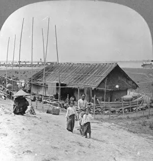 Bhamo Gallery: House built of bamboo on rafts, Bhamo, Burma, 1908. Artist: Stereo Travel Co