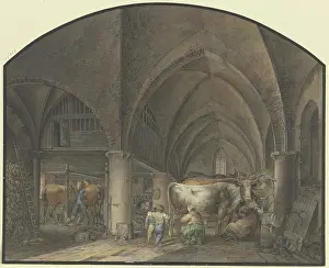 Cows Prints: Former house chapel of the Riedhofe estate, 1804. Creator: Johann Friedrich Morgenstern