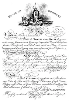 Gratitude Prints: House of Commons resolution conveying thanks to the Volunteer Yeomanry Corps, c1905
