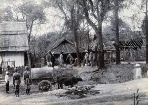 Burma Prints: A house being disinfected, during a plague epidemic in Mandalay, 1906. Creator: Unknown