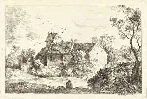Dovecote Prints: House with a Dovecote in a Rolling Landscape, c. 1770. Creator: Nicolas Perignon