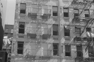 House fronts, 61st Street between 1st and 3rd Avenues, New York, 1938. Creator: Walker Evans