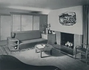 C G Holme Prints: House at Pomona, California - the living room from the other side of the partition, 1942