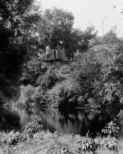 Riverfront Prints: House above river, probably the Huron River