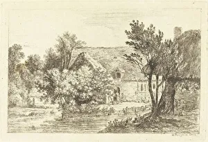 Nicolas Pérignon Prints: A House and a Shaded Cottage on the Banks of a River, c. 1770. Creator: Nicolas Perignon