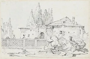 Vien Joseph Marie I Prints: House and Trees across a Garden Wall, 1744/1750. Creator: Joseph-Marie Vien the Elder