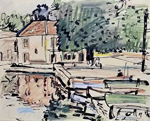 Mediterranean Prints: House By The Water - Reflections, c1927. Creator: George Leslie Hunter