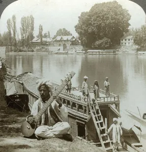 Sitar Prints: Houseboat party, Jhelum River, Kashmir, India, c1900s(?). Artist: Underwood & Underwood