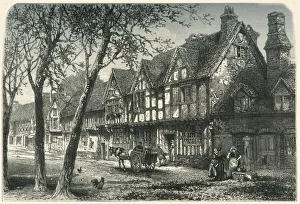 Warwick Prints: Houses Under the Castle, Warwick, c1870