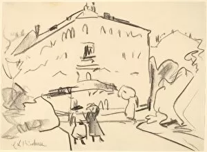 Houses in Dresden with People Strolling, 1909. Creator: Ernst Kirchner