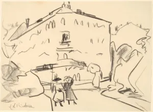 Houses in Dresden with People Strolling, 1909. Creator: Ernst Kirchner Houses in Dresden with People Strolling, 1909. Creator: Ernst Kirchner