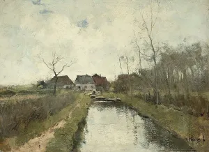 Dike Prints: Houses on a dyke, 1870-1888. Creator: Anton Mauve