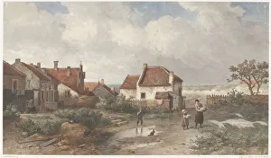 Chickens Prints: Houses at the Edge of a Village in the Dunes, 1875. Creator: Salomon Leonardus Verveer