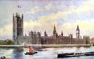Philip Smith Prints: The Houses of Parliament from Lambeth Palace, Westminster, London, c1905
