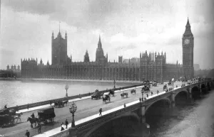 Raithby Lawrence Prints: Houses of Parliament and Westminster Bridge, 1919. Artist: Garratt & Atkinson