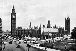 The Houses of Parliament and Westminster Hall seen from Parliament Square, London, c1905