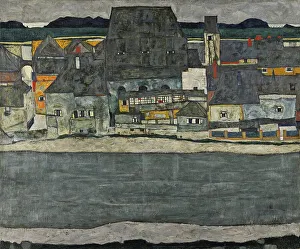Old City Prints: Houses on the River (The Old Town), 1914. Creator: Egon Schiele