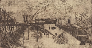 Houses, Trees, Figures, about 1883. Creator: Joseph Frank Currier