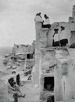 Social Life Prints: On the housetop-Hopi, c1906. Creator: Edward Sheriff Curtis