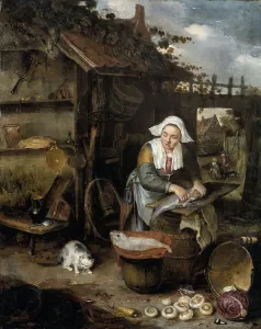Cleaning Prints: A Housewife in an inner Courtyard Cleaning Fish, 1639-1649. Creator: Hendrik Potuyl