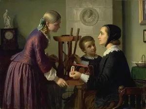Hansen Constantin Prints: A housewife at her loom, with her two children, 1859. Creator: Constantin Hansen