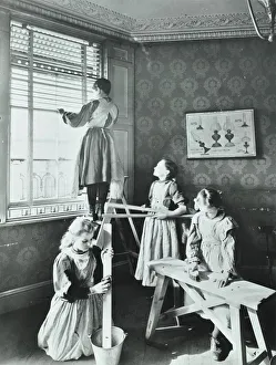 Spring Cleaning Prints: Housewifery lesson, Dulwich Hamlet School, Dulwich Village, London, 1908