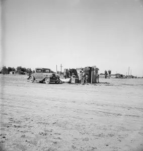 Shack Gallery: Housing of migratory field workers (Mexican)... near Calipatria, Imperial Valley, California, 1939