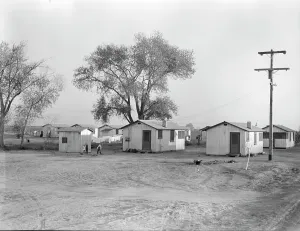 Resettlement Prints: Housing for workers of the Frick Ranch, California, 1936. Creator: Dorothea Lange
