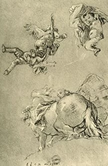 Baron Detlev Von Hadeln Collection: Hovering Cupids and one of the Horae with a sun steed, 1752-1753, (1928). Artist