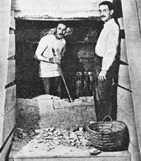 Archaeologist Prints: Howard Carter at the entrance to Tutankhamuns tomb, Luxor, Egypt, 1922-1923