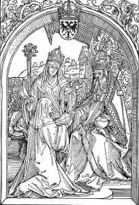 Hrotsvitha Presenting Her Book to the Emperor Otto I, 1501 (1906). Artist: Albrecht Durer Hrotsvitha Presenting Her Book to the Emperor Otto I, 1501 (1906). Artist: Albrecht Durer