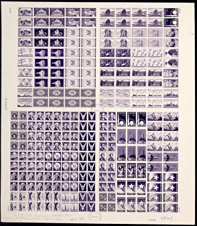 Purple Prints: Huck Press experimental plate proof, 1957. Creator: Bureau of Engraving and Printing