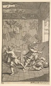 Hudibras Prints: Hudibras Beating Sidrophel and Whachum (Seventeen Small Illustrations for Samuel Butler