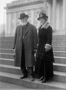 Hudson Maxim with wife Lillian Durban Maxim, 1917. Creator: Harris & Ewing. Hudson Maxim with wife Lillian Durban Maxim, 1917. Creator: Harris & Ewing