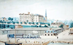 Railroad Prints: Hudson River Railroad Station, with a View of Manhattan College, ca. 1860-70